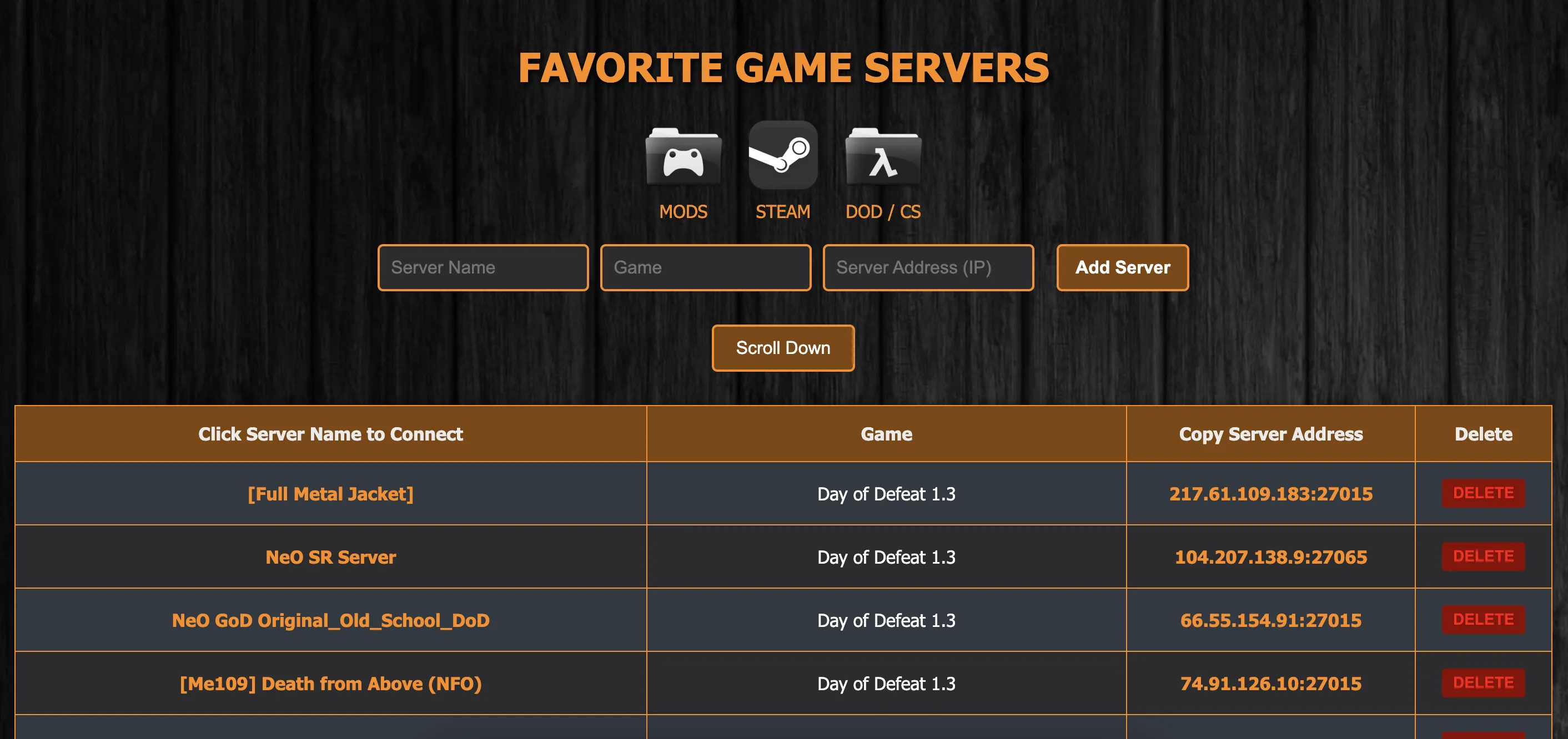 FAVORITE GAME SERVERS NEW